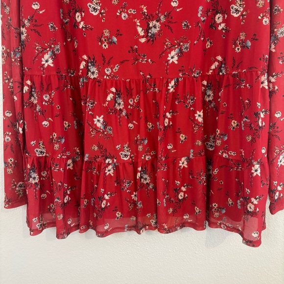 Love Fire Red Floral Peplum Long Sleeve Top Size 1X - Picture 4 of 13